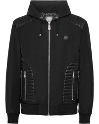 Philipp Plein - Nylon Hooded Jacket Ls With Leather Inserts - Lyst