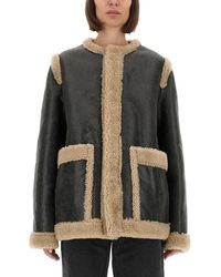MM6 by Maison Martin Margiela - Textured Shearling Jacket With Plush Trim - Lyst