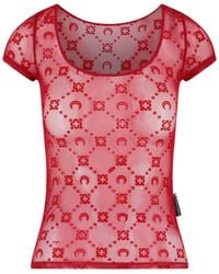 Marine Serre - Moonogram Flocked Mesh Fitted Top - Lyst