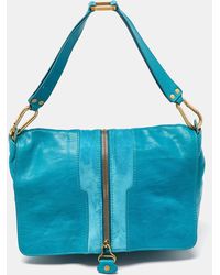 Jimmy Choo - Turquoise Leather And Suede Expandable Shoulder Bag - Lyst