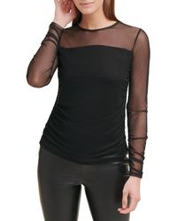 DKNY - Mesh Ruched Pullover Top - Lyst
