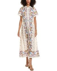 Max Studio - Short Sleeve Button Front Midi Dress - Lyst