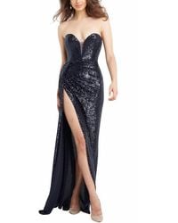 Jovani - Strapless Sequin Gown High Slit - Lyst