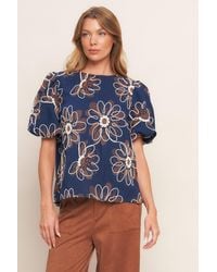 TRUEDAMES - Retro Bloom Puff Sleeve Woven Top - Lyst