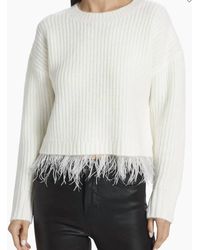 Design History - Feather Trim Ribbed Knit Sweater - Lyst