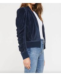 Another Love - Kayla Velour Ruched Puff Sleeve Zip Sweatshirt - Lyst