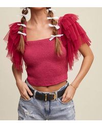 Listicle - Tiered Ruffle Sleeve Smocked Square Neck Top - Lyst
