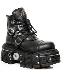 New Rock - M-Tank007-S1 Leather Gothic Combat Platform Ankle Boots - Lyst