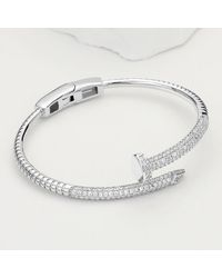 Fashnzfab - Cz Stone Paved Nail Hinged Bangle Bracelet Rhodium - Lyst
