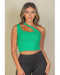 TRUEDAMES - Ribbed One Shoulder Cross Strap Crop Top - Lyst