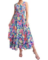 Easel - Tropical Print Peach Blossom Maxi Dress - Lyst