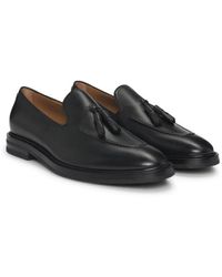 BOSS - Italian Leather Loafers With Tassel Trim - Lyst