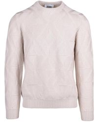Alpha Studio - Extra-Fine Merino Wool Crewneck Sweater With Geometric Knit Pattern - Lyst