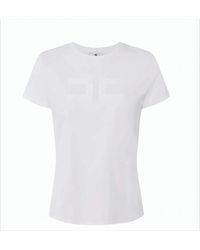 Elisabetta Franchi - Cotton Jersey T-Shirt With Double Logo Embroidery - Lyst