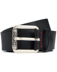 HUGO - Italian-Leather Belt With Logo Roller Buckle - Lyst