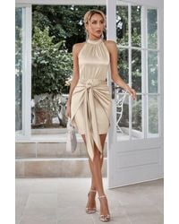 TRUEDAMES - Sleeveless Halter Satin Belt Fit Short Dress - Lyst