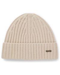 BOSS - Cashmere Beanie Hat With Ribbing - Lyst