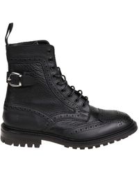 Tricker's - Rugged Leather Boots With Brogue Detailing - Lyst