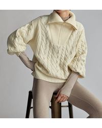 Varley - Daria Half Zip Cable Knit Sweater - Lyst