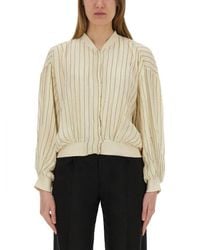 Alysi - Silk Bomber Jacket With Subtle Stripes - Lyst
