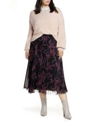 Halogen® - Floral Pleated Elastic Waist Pleated Chiffon Midi Skirt - Lyst