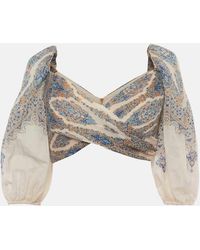 Zimmermann - Printed Plisse Pleated Crop Top - Lyst