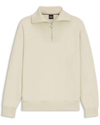 BOSS - Peached-Cotton Sweatshirt With Ribbed Zip Neck - Lyst