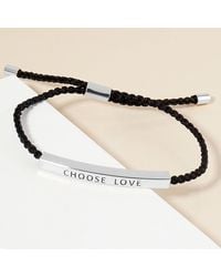 Fashnzfab - Dipped Choose Love Message Bar Pointed Rope Adjustable Cinch Pull Tie Bracelet Rhodium - Lyst