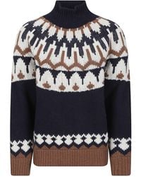 ERMANNO FIRENZE - Geometric Pattern Knitted Wool Turtleneck Sweater - Lyst