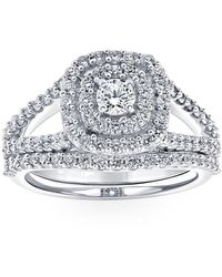Pompeii3 - 1 1/10 Ct Lab Grown Diamond Cushion Halo Engagement Wedding Ring Set White Gold - Lyst