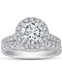 Pompeii3 - 3 Ct Diamond Halo Engagement Ring Matching Wedding Band Set - Lyst