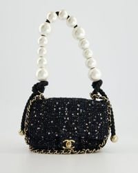 Chanel - Sequin Tweed Mini Rectangular Bag With Pearl Rope Handle And Champagne Gold Hardware - Lyst