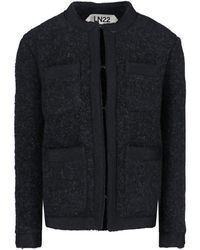 LN22 - Textured Wool Blend Jacket With Round Neckline - Lyst