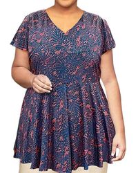 On The Plus Side - Printed Short Sleeve Baby Doll Top - Lyst