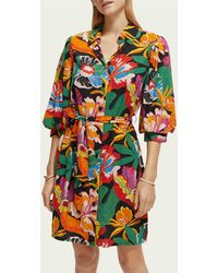 Scotch & Soda - Linen-blended Puff-sleeved Mini Dress - Lyst