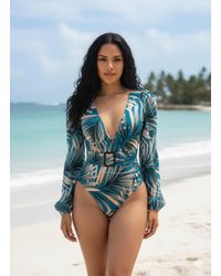 TRUEDAMES - Flora Tropical Long Sleeve Swimsuit - Lyst