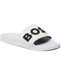 BOSS - Men Alabaster Big Logo Slide Kirk Flat Sandals Bright - Lyst