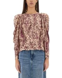 Isabel Marant - Puff Sleeve Silk-Blend Top With Unique Print - Lyst