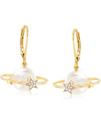 Ross-Simons - 9.5-10mm Cultured Pearl Planet Drop Earrings With Diamond Accents - Lyst
