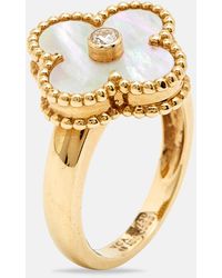 Van Cleef & Arpels - Vintage Alhambra Mother Of Pearl Diamond 18k Gold Ring - Lyst