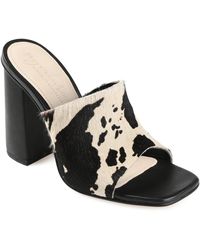 Journee Collection - Journee Signature Genuine Leather Deena Slip On Block Heel Open Square Toe Sandals - Lyst