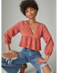 Lucky Brand - Lace Inset Babydoll Top - Lyst