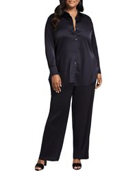 Nina Parker - Plus Collar Side Slit Button-Down Top - Lyst