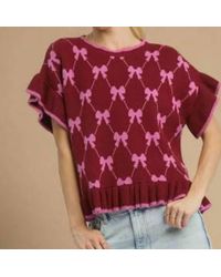 Umgee - Bow Knit Ruffle Sleeve Sweater - Lyst