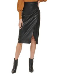 DKNY - Faux Leather Midi A-line Skirt - Lyst