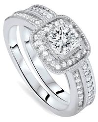Pompeii3 - 1 1/6ct Princess Cut Cushion Halo Diamond Engagement Ring Set - Lyst