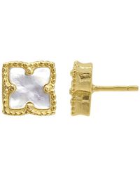 Adornia - 14k Gold Plated Flower White Mother-of-pearl Stud Earrings - Lyst