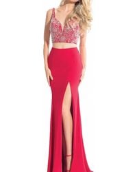 Rachel Allan - Two-Piece Jersey Embroidered Gown With High Slit - Lyst