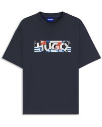 HUGO - Stretch-Cotton T-Shirt With Graphic Logo Print - Lyst