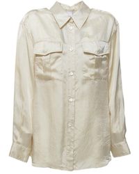Aspesi - Ecru Viscose Satin Blouse - Lyst
